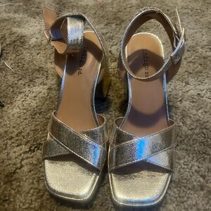 Indigo Gold Heels with Strappy Design